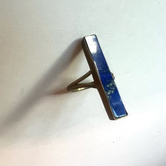 Madewell Gold
 and Deep Blue Lapis geometric gemstone bar ring 8 - Picture 7 of 7